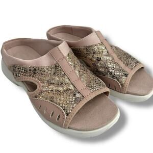 Easy Spirit Traciee Square Toe Casual Flat Sandals Size 6 Pink Metallic Slides